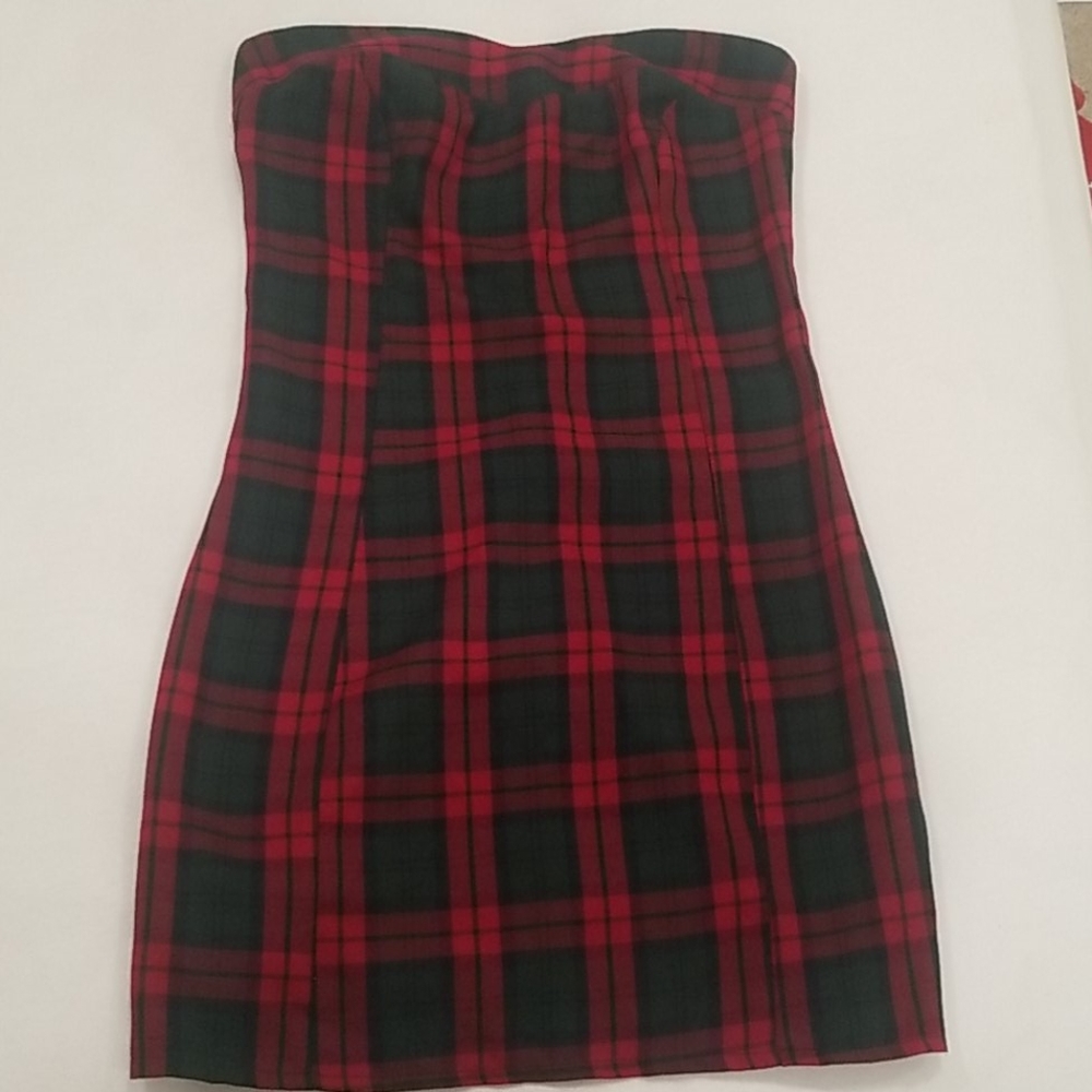 Plaid Strapless Dress